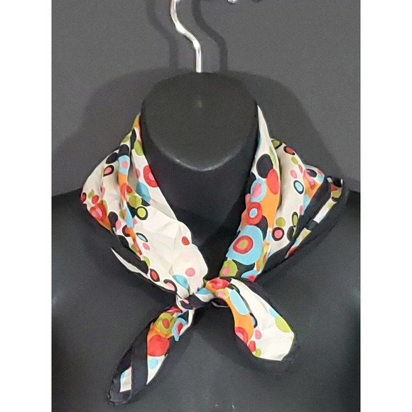 Multifunctional Polka Dot Circles Multicolored Square Silk Scarf - Picture 4 of 7